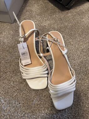 Ann Taylor White Strappy Square-Toe Heeled Sandals
